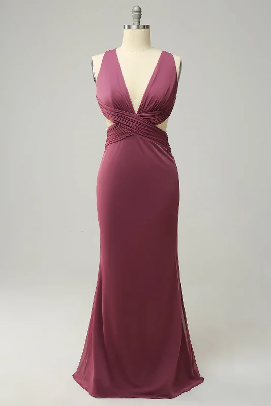 Chic Wedding Gown Desert Rose Plunging Neck Criss Cross Straps Mermaid Bridesmaid Dress