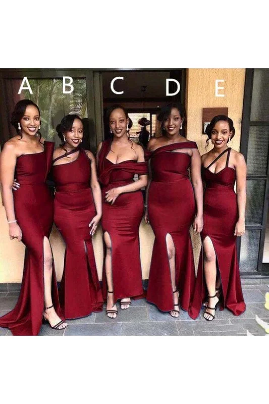 Beaded Dress H103 -  Mismatched Different Styles Sexy Side Slit Bridesmaid dress