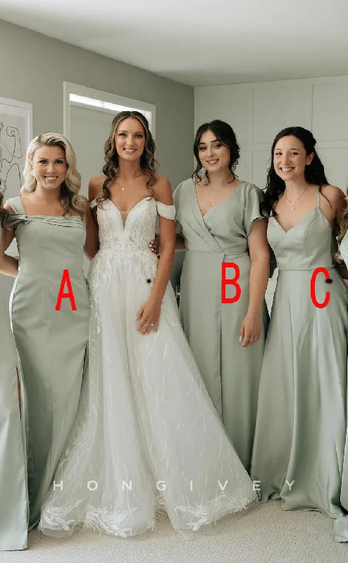 Long Sleeve Dress HB037 - Chic satin a-line Empire With Side Slit Different Styles And Cheap Prom Party Bridesmaid Dress Long Sleeve Dress HB037 - Chic satin a-line Empire With Side Slit Different Styles And Cheap Prom Party Bridesmaid Dress