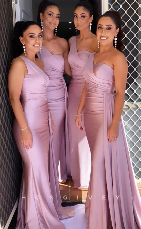 Short Sleeve Dress HB040 - Sexy Satin Trumpet One Shoulder Empire Ruched With Train Prom Party Bridesmaid Dress Short Sleeve Dress HB040 - Sexy Satin Trumpet One Shoulder Empire Ruched With Train Prom Party Bridesmaid Dress
