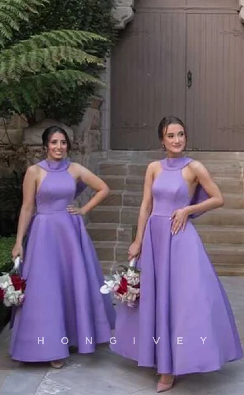 Elegant Dress HB042 - Sexy Satin A-Line High Neck Empire Floor-Length Prom Party Bridesmaid Dress Elegant Dress HB042 - Sexy Satin A-Line High Neck Empire Floor-Length Prom Party Bridesmaid Dress