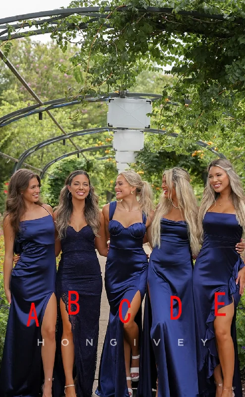 Shimmering Satin Dress HB045 - Sexy Satin Fitted Different Styles Cheap With Side Slit Prom Party Bridesmaid Dress Shimmering Satin Dress HB045 - Sexy Satin Fitted Different Styles Cheap With Side Slit Prom Party Bridesmaid Dress