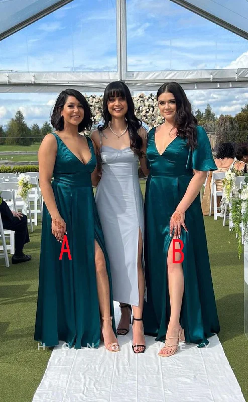 Layered Tulle Dress HB049 - Sexy Satin A-Line Empire With Side Slit Different Styles Cheap Prom Party Bridesmaid Dress