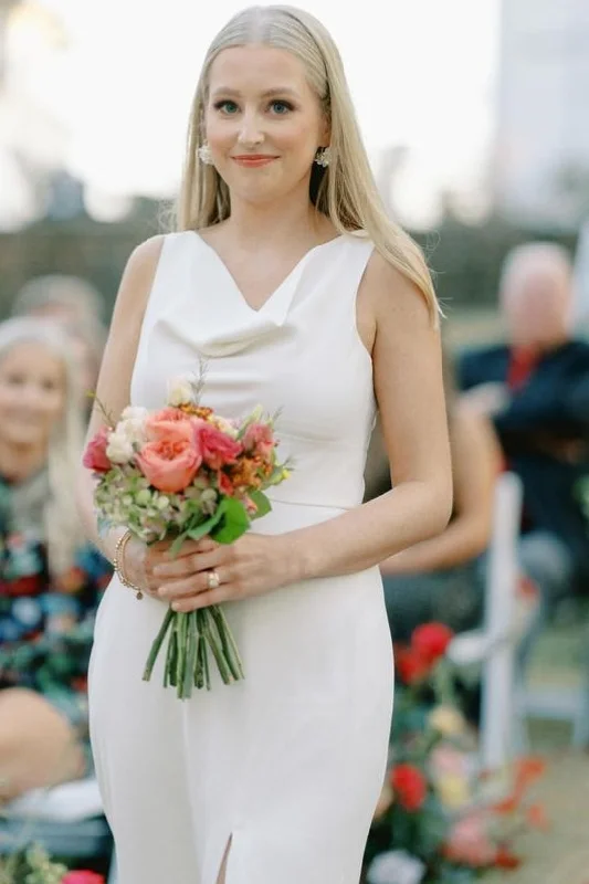 Garden Wedding Dress Elegant Cowl Neck Long Bridesmaid Dresses with Slit