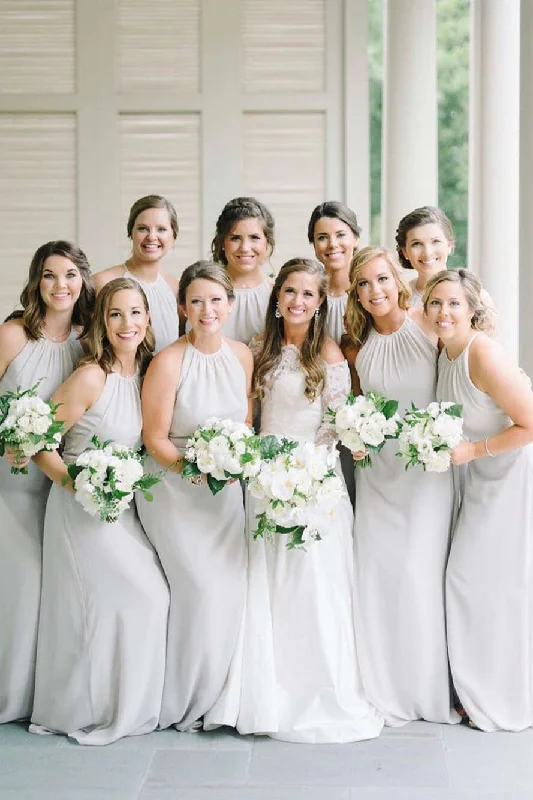 Statement Dress Elegant Halter Light Grey Chiffon Bridesmaid Dress