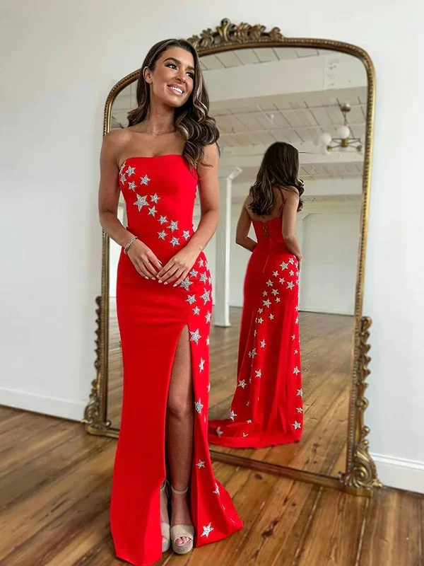 Gold Embroidered Dress Elegant Red Star Sheath Long Prom Dresses Formal Dress With Side Slit,DP1100 Gold Embroidered Dress Elegant Red Star Sheath Long Prom Dresses Formal Dress With Side Slit,DP1100