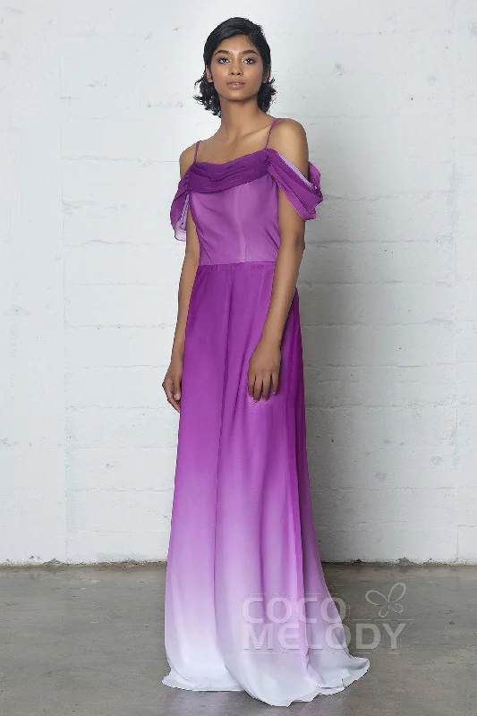 Puffy Sleeve Dress Sheath-Column Floor Length Chiffon Ombre Dress COZF17012