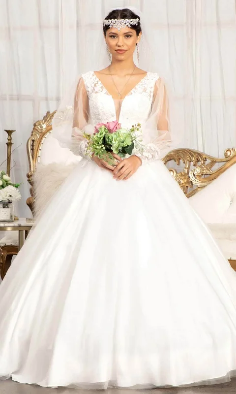 High Neck Dress Elizabeth K GL1981 - Long Sleeve V-neck Wedding Gown