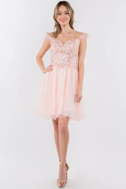 Embroidered Ruffle Short Homecoming Dress