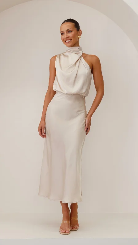 Illusion Neckline Dress Esther Maxi Dress - Champagne
