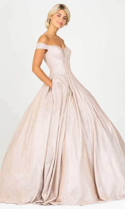 Minimalist Crepe Dress Eureka Fashion 9677 - Metallic Off-Shoulder Ballgown