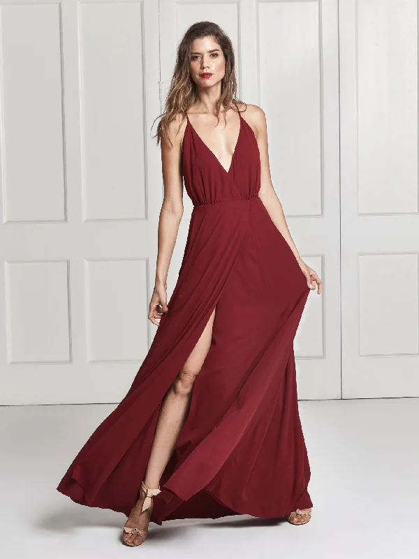 Gold Embroidered Dress Evelyn wrap dress - Deep red