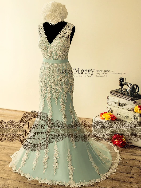 Fabulous Teal Wedding Dress with Intensive Beading