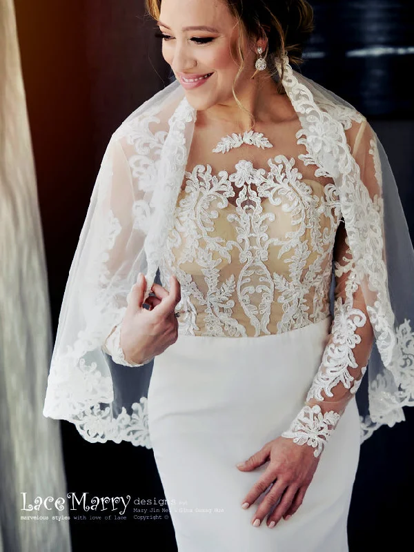 Timeless Lace Dress Fitted Boho Wedding Dress with Nude Top and Long Lace Sleeves