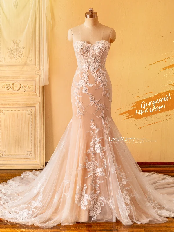 Minimalist Gown ROSALEEN / Fitted Wedding Dress with Amazing Beading