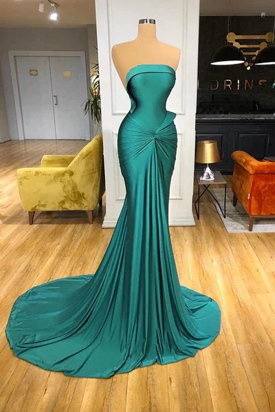 Couture Dress Glamorous Green Strapless Mermaid Long Prom Dress With Train,DP1115