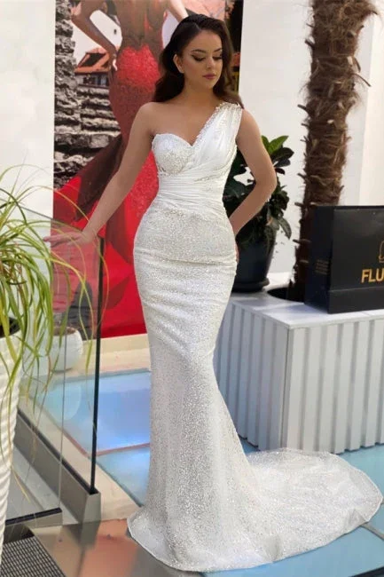 Luxury Lace Gown Glitter White One Shoulder Mermaid Long Formal Prom Dress Evening Dress,DP1106 Luxury Lace Gown Glitter White One Shoulder Mermaid Long Formal Prom Dress Evening Dress,DP1106