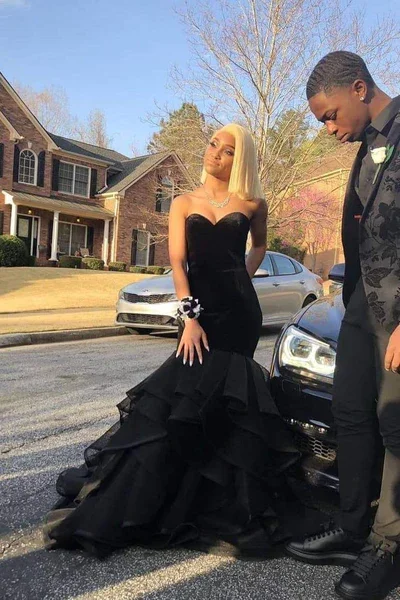 Regal Gown Black Sweetheart Tulle Organza Layers Mermaid Evening Prom Dress,DP1452 Regal Gown Black Sweetheart Tulle Organza Layers Mermaid Evening Prom Dress,DP1452