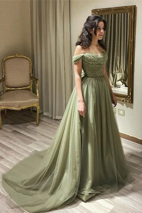 Timeless Dress Green A-line Off-the-shoulder Sequined Beading Long Prom Dress,DP1111 Timeless Dress Green A-line Off-the-shoulder Sequined Beading Long Prom Dress,DP1111
