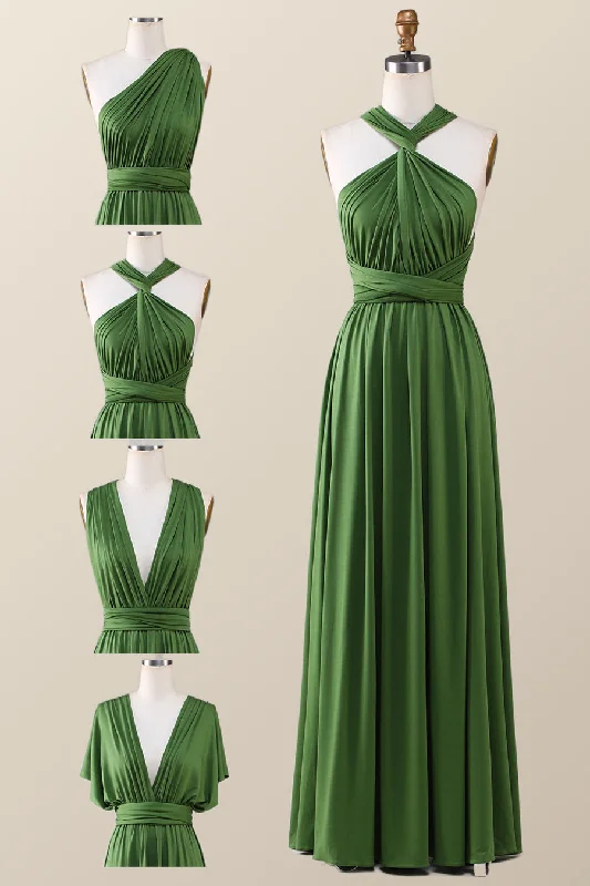 Statement Dress Green A-line Pleated Long Convertible Bridesmaid Dress
