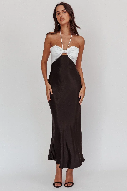 Open Back Dress Hassie Knot Bust Halter Midi Dress Black