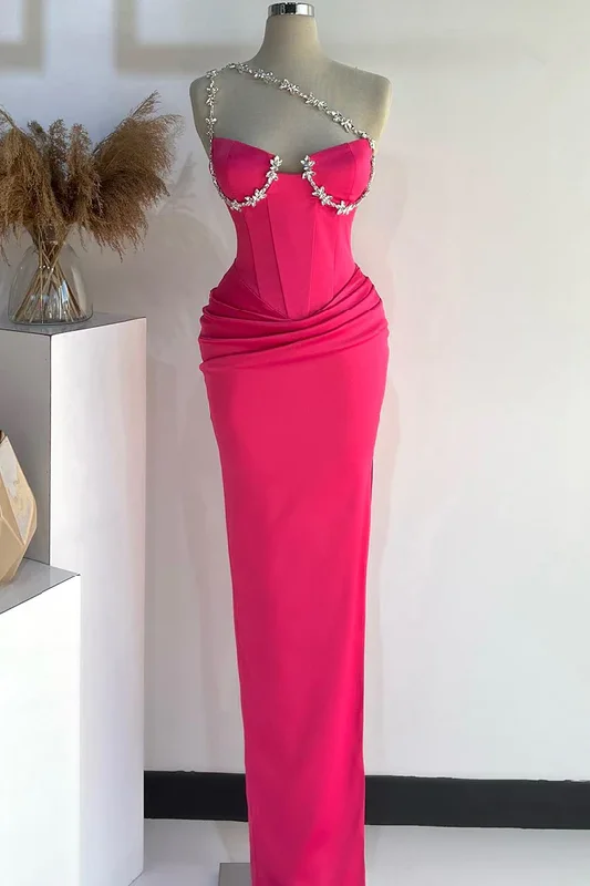 Timeless Elegance Dress Hot Pink One Shoulder Beading Mermaid Long Prom Dress,DP1466