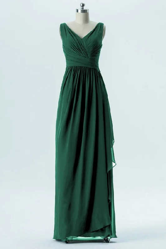 Glamorous Dress Hunter Green Double V-Neck Chiffon Bridesmaid Dress with