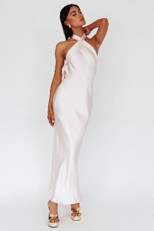 Custom Fit Gown Italia Azure Crossover Halterneck Maxi Dress Pearl