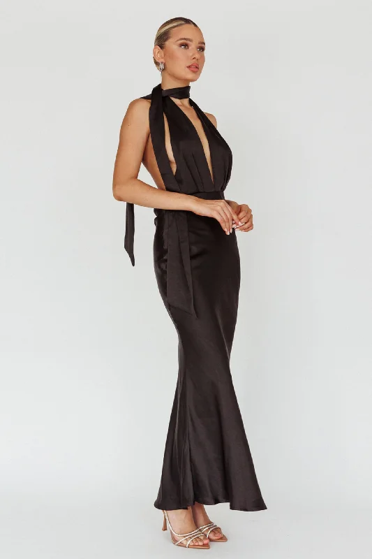 Exquisite Gown Italia Azure Halterneck Maxi Dress Black