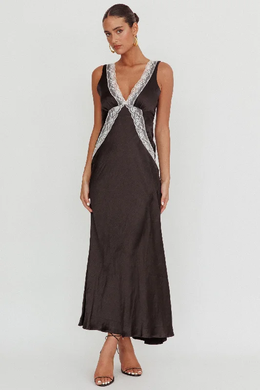 Strapless Dress Ivonne Contrast Lace V-Neck Maxi Dress Black