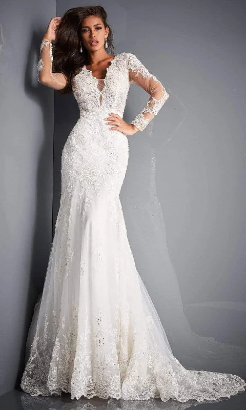 Gold Embroidered Dress Jovani Bridal - JB02579 Embellished Long Sleeves Trumpet Bridal Gown Gold Embroidered Dress Jovani Bridal - JB02579 Embellished Long Sleeves Trumpet Bridal Gown
