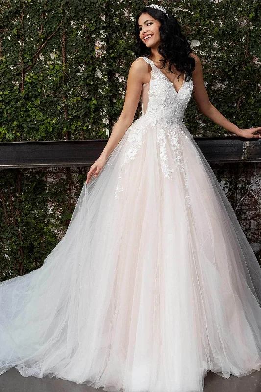 Dramatic Train Gown Jovani JB05353 - Plunging Tulle Bridal Gown
