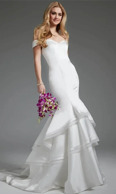 Off-Shoulder Lace Gown Jovani JB40790 - Off Shoulder Seamed Bridal Gown