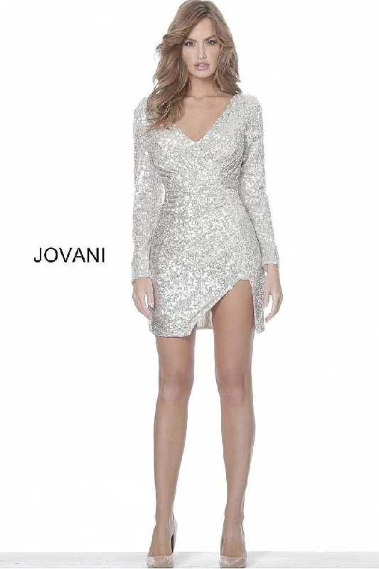 Jovani 05755 Beaded Long Sleeve Short Cocktail Dress