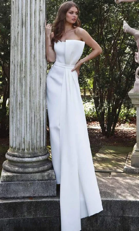 Long Train Gown Jovani - Strapless Bow Accent Long Sheath Evening Gown 1092SC - 1 pc White In Size 2 Available Long Train Gown Jovani - Strapless Bow Accent Long Sheath Evening Gown 1092SC - 1 pc White In Size 2 Available
