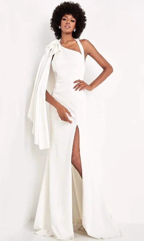 Sequin Wedding Gown JVN by Jovani - JVN2516 Asymmetric Sheath Dress With Slit and Train Sequin Wedding Gown JVN by Jovani - JVN2516 Asymmetric Sheath Dress With Slit and Train