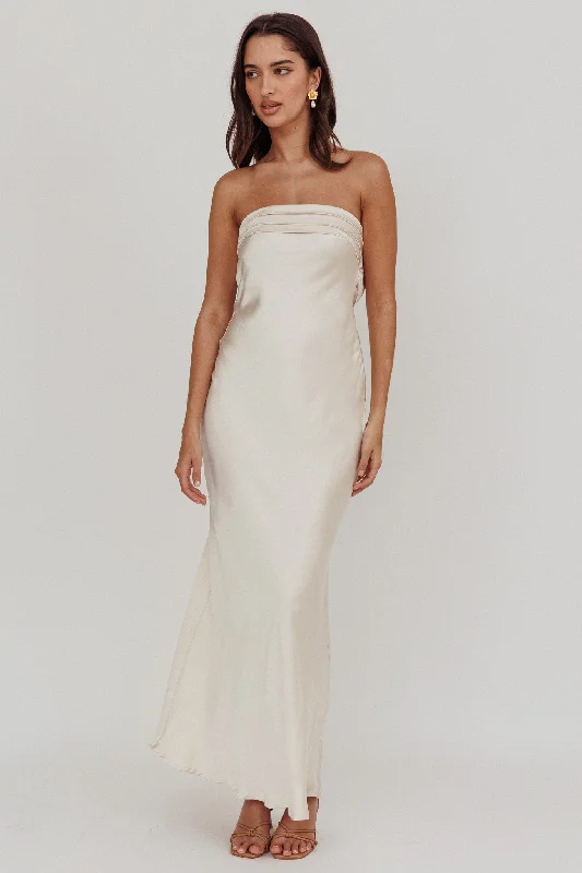 Mermaid Dress Kona Strapless Pleated Bust Satin Maxi Dress Champagne