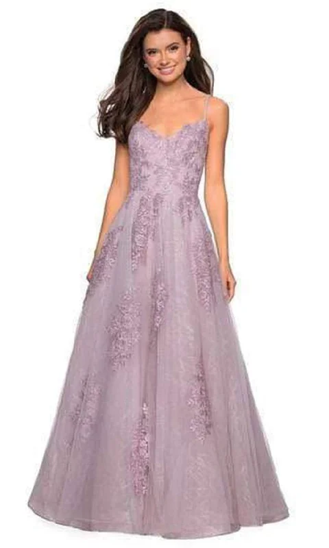 Embroidered Satin Dress La Femme 27492SC