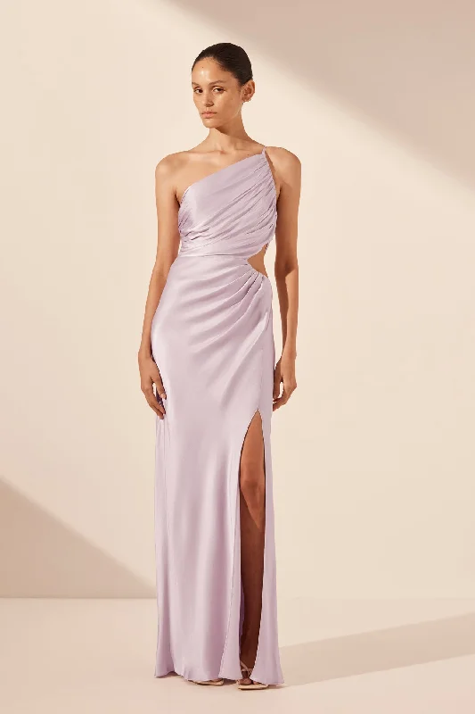 Sheath Wedding Gown LA LUNE ASYMMETRICAL GATHERED MAXI DRESS - LILAC