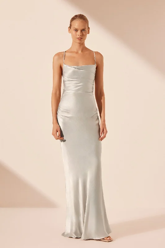 Gold Embroidered Dress LA LUNE LACE BACK MAXI DRESS - SILVER