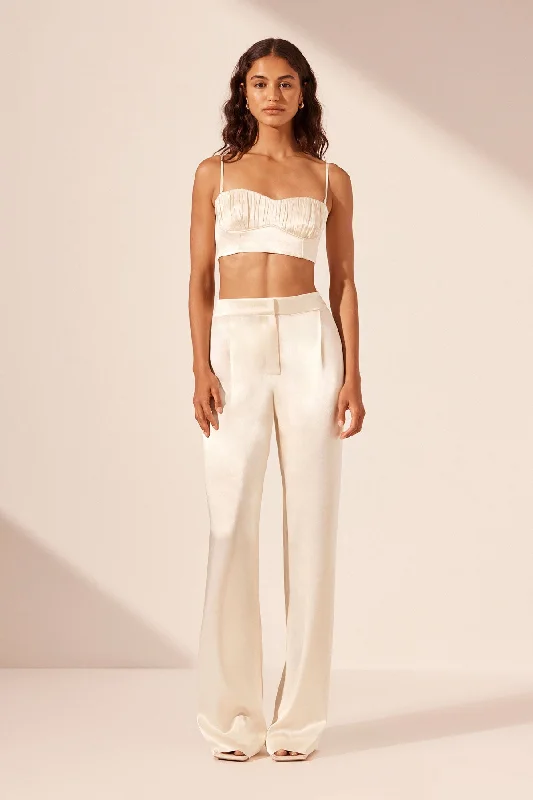 Designer Gown LA LUNE MID RISE STRAIGHT LEG PANT - CREAM