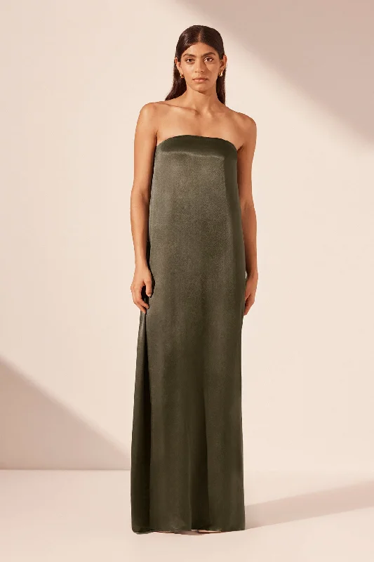 Shimmering Dress LA LUNE STRAPLESS COLUMN MAXI DRESS - FOREST