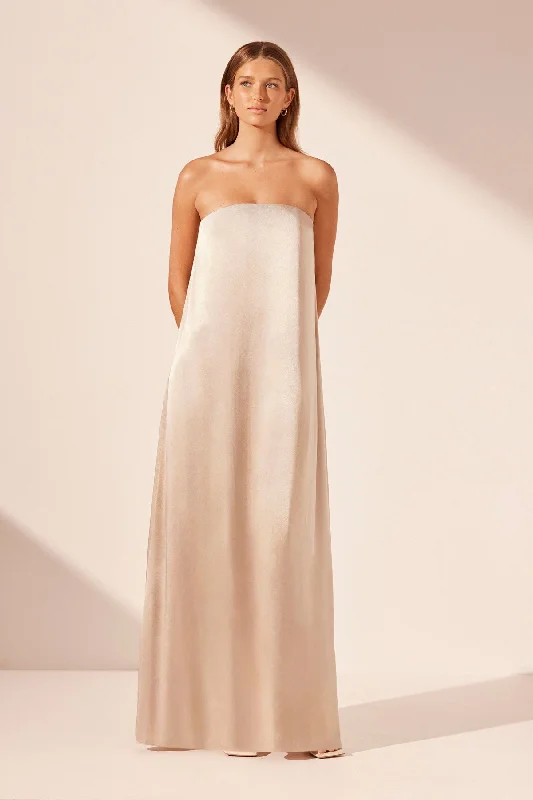 Appliqué Dress LA LUNE STRAPLESS COLUMN MAXI DRESS - GOLD