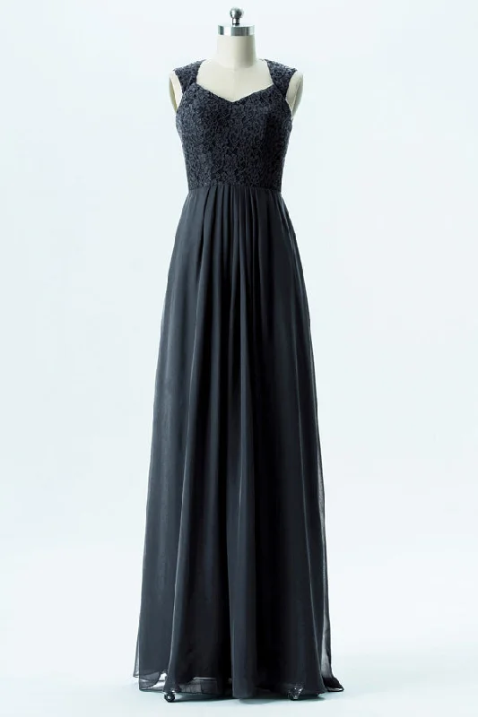 Lace Top Dark Navy Long Bridesmaid Dress