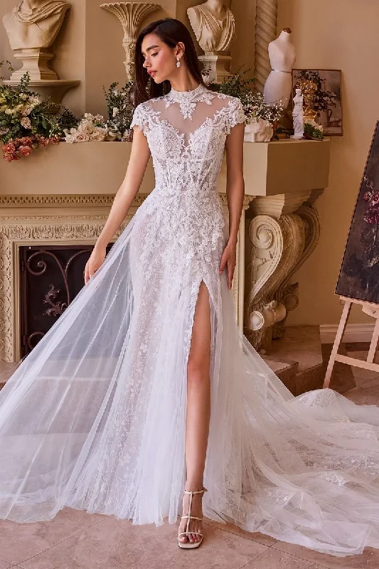 LACE & TULLE SHORT SLEEVE WEDDING GOWN CDWL035