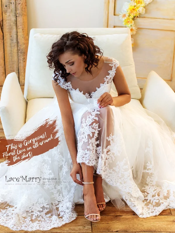High Neck Dress Lacy A-Line Skirt Boho Wedding Dress