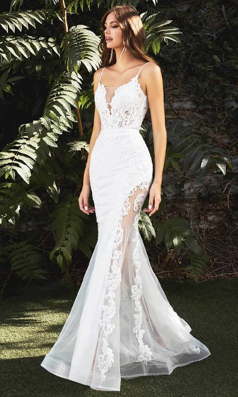 Rhinestone Embellished Gown Ladivine Bridals - CD937W Plunging Neck Lace Apllique Bridal Gown Rhinestone Embellished Gown Ladivine Bridals - CD937W Plunging Neck Lace Apllique Bridal Gown