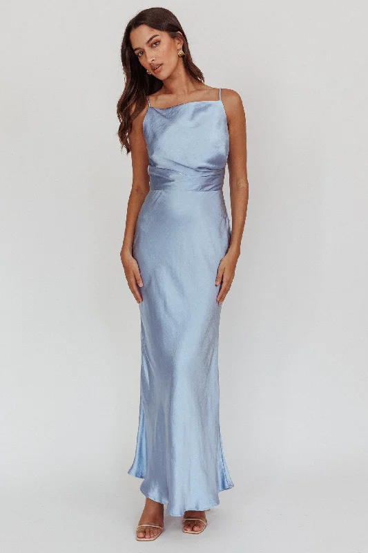 Flowing Wedding Gown Laila Boat Neck Maxi Dress Stone Blue