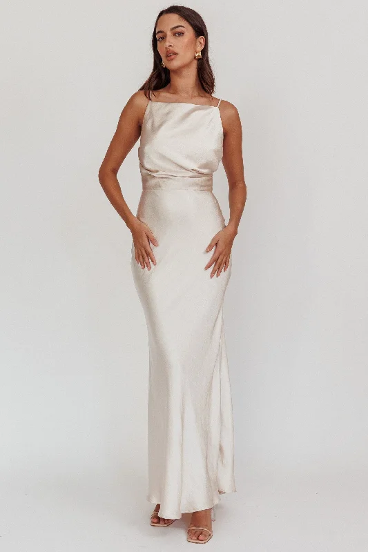 Statement Dress Laila Boat Neck Maxi Dress Stone Champagne