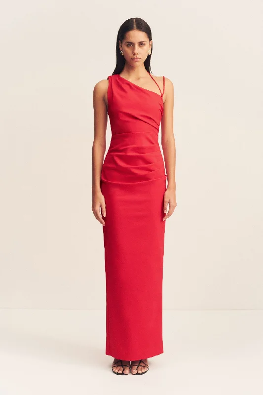 Ball Gown LANI ASYMMETRICAL GATHERED MAXI DRESS - CHILLI